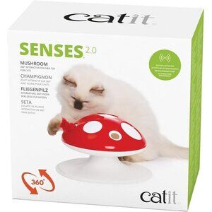 Catit Senses 2.0 Mushroom, 360 Degree Interactive Feather Toy for Cats, Red